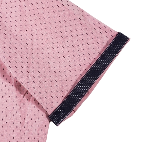 Craft & Flow Pink Navy Blue Flip Cuff Button Up Shirt XL Short Sleeve Casual NWT - Picture 3 of 12